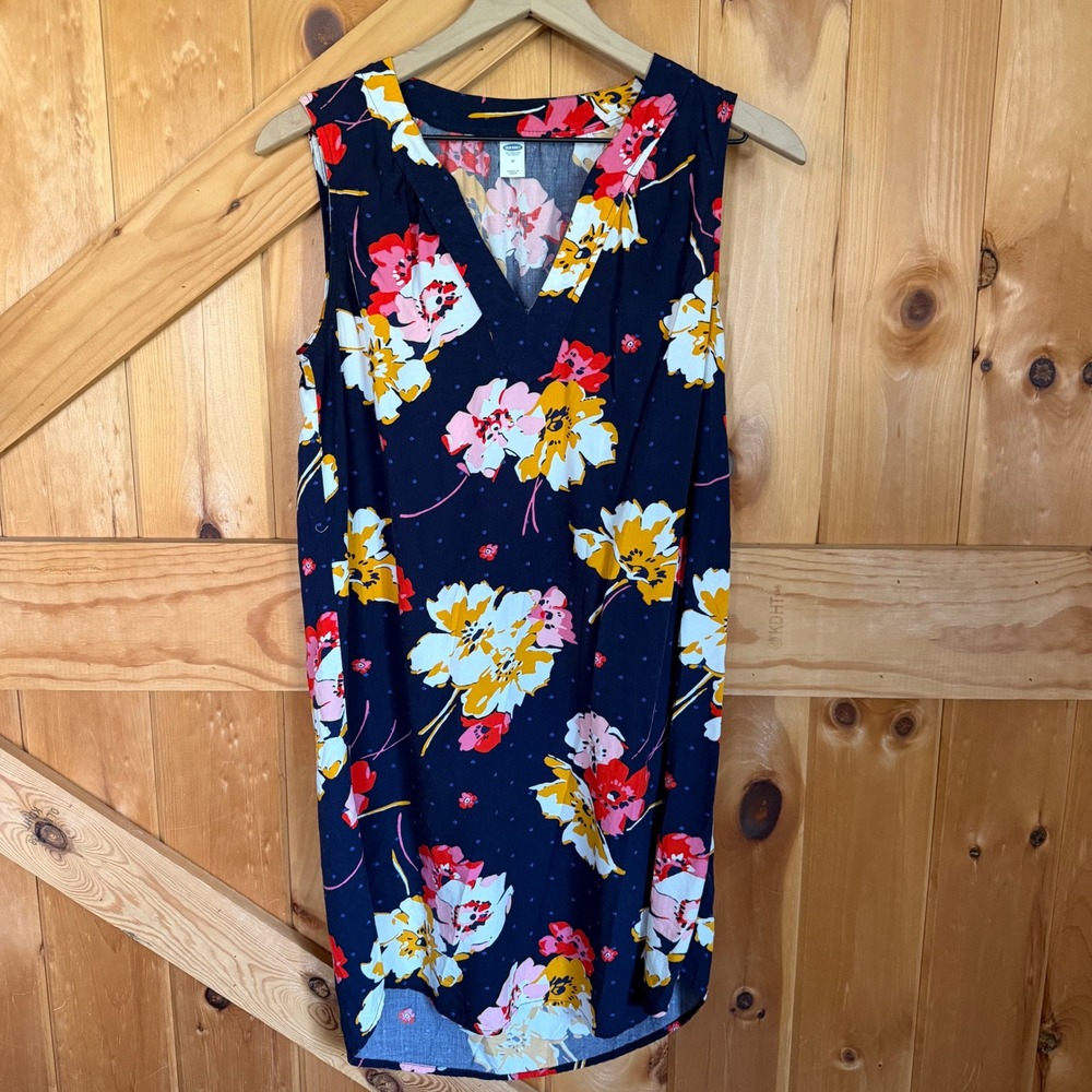 Old Navy Shift Dress Womens Medium Navy Floral V-Neck Sleeveless Casual Sun Boho